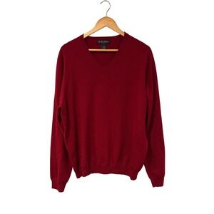 Brooks Brothers Mens V Neck Sweater Red Merino Wool Blend Size L Stretch